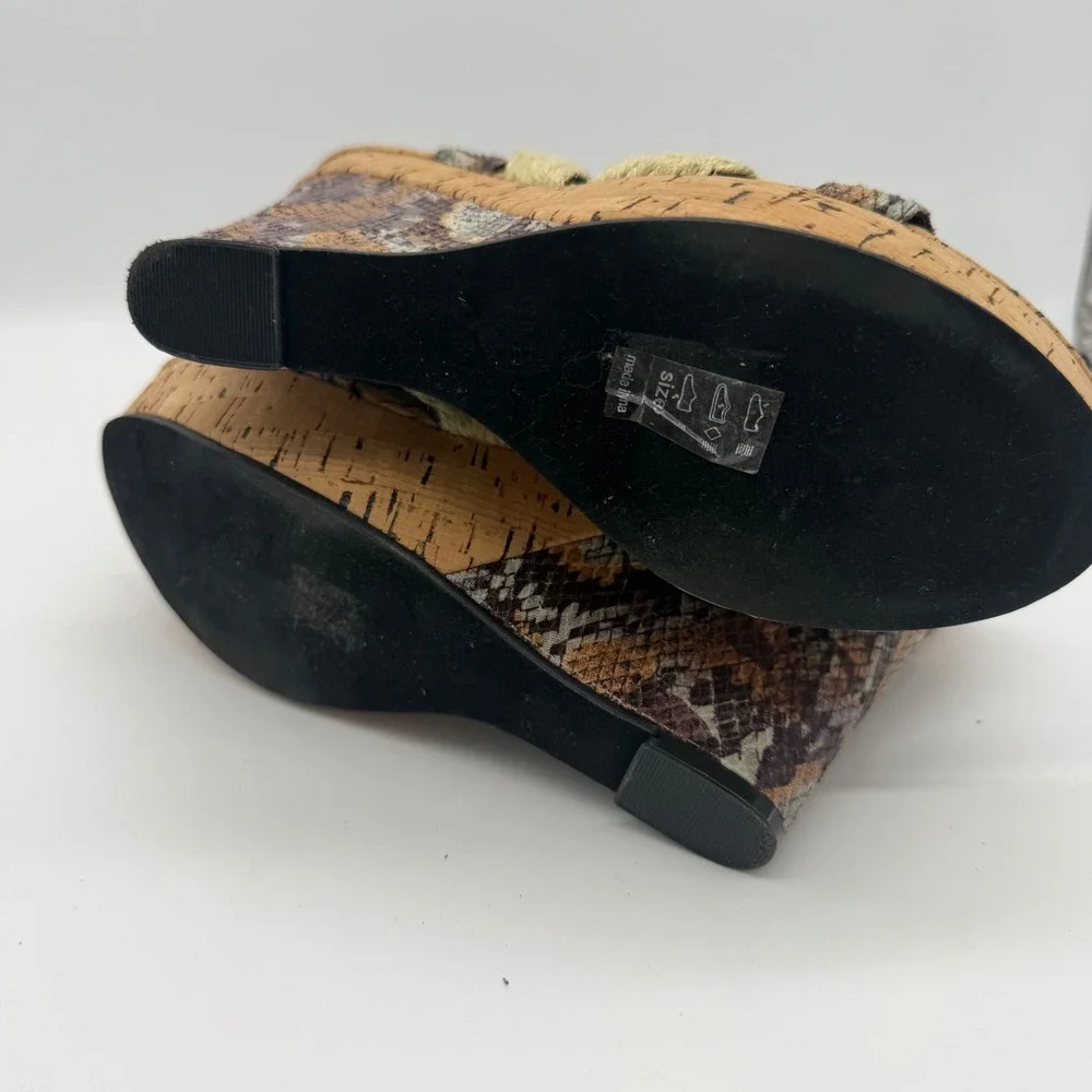 Michael Antonio Snakeskin Cork Platform Wedge Sandals Brown Tan 8